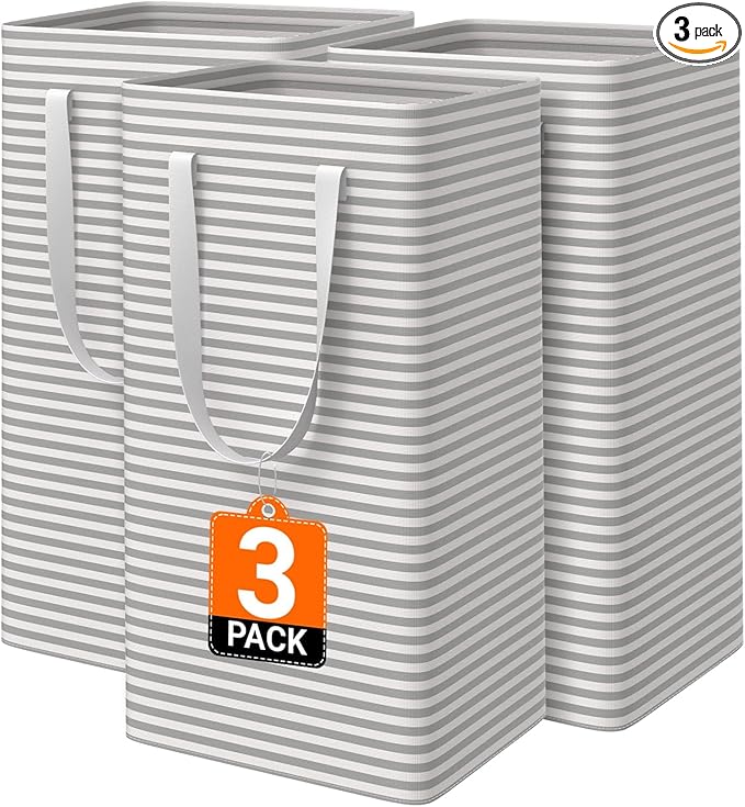 3 Pack Large Laundry Basket, Waterproof & Freestanding Laundry Hamper,