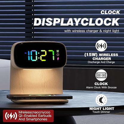 Digital Alarm Clock with Wireless Fast Charging Station 15W Touch Smart Lamp