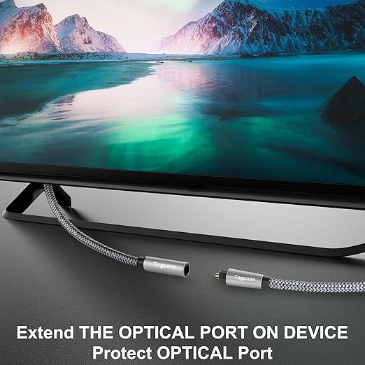 Optical Extension Fiber Digital Cable Adapter 4 Feet（2 Pack）, 90 Degree Right