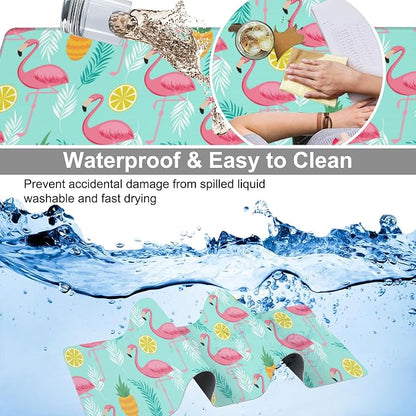 Pink Flamingo Desk Mat, Large Summer Flamingos Pineapples Tropical Leaves
