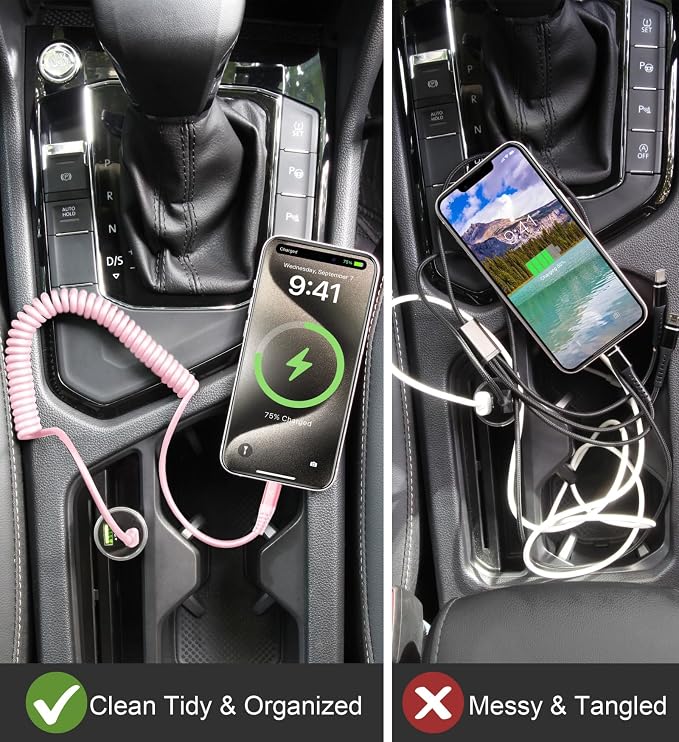 KIYODA USB C to Lightning Cable 3FTfor Car, Coiled iPhone Charger Fast Charging