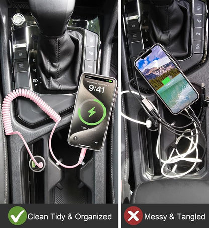 KIYODA USB C to Lightning Cable 3FTfor Car, Coiled iPhone Charger Fast Charging