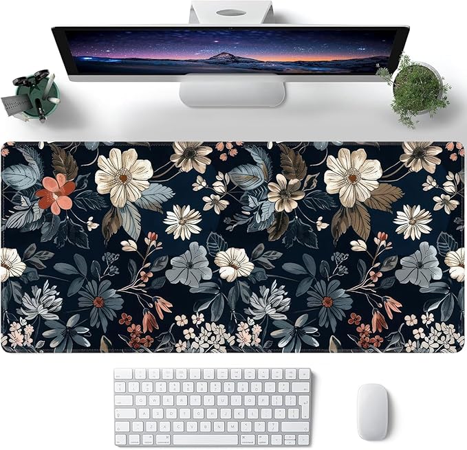 Dark Flower Large Mouse Pad, Gaming Keyboard Desk Pad, Extended Mouse Mat