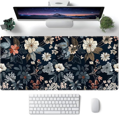 Dark Flower Large Mouse Pad, Gaming Keyboard Desk Pad, Extended Mouse Mat
