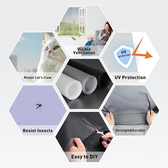 MAGZO Window Screen Replacement Mesh 48"W x 99"L