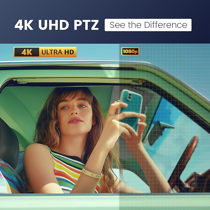 TONGVEO 4K PTZ Camera with AI-Powered Auto-Tracking 5X Digital Zoom USB 3.0