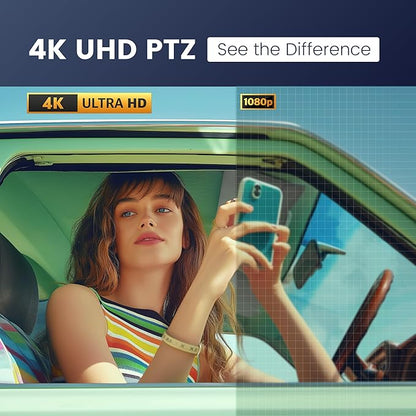 TONGVEO 4K PTZ Camera with AI-Powered Auto-Tracking 5X Digital Zoom USB 3.0