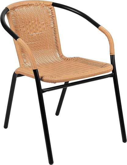 Flash Furniture Lila 4 Pack Beige Rattan Indoor-Outdoor Restaurant Stack Chair | Versatile and Stylish Seating