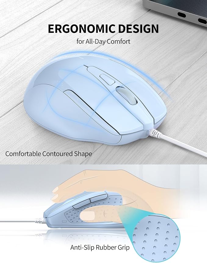 TECKNET Wired Mouse, 6-Button Corded