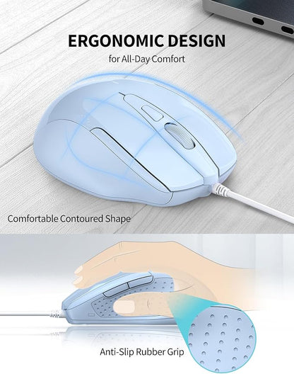 TECKNET Wired Mouse, 6-Button Corded