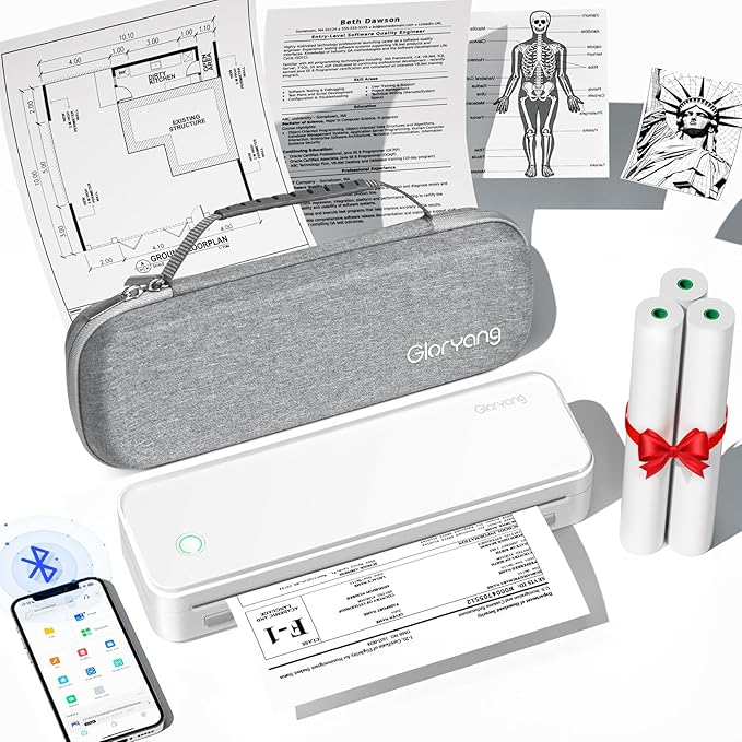Inkless Portable Printer for Travel, Wireless Thermal Printer Supports 8.5 x 11