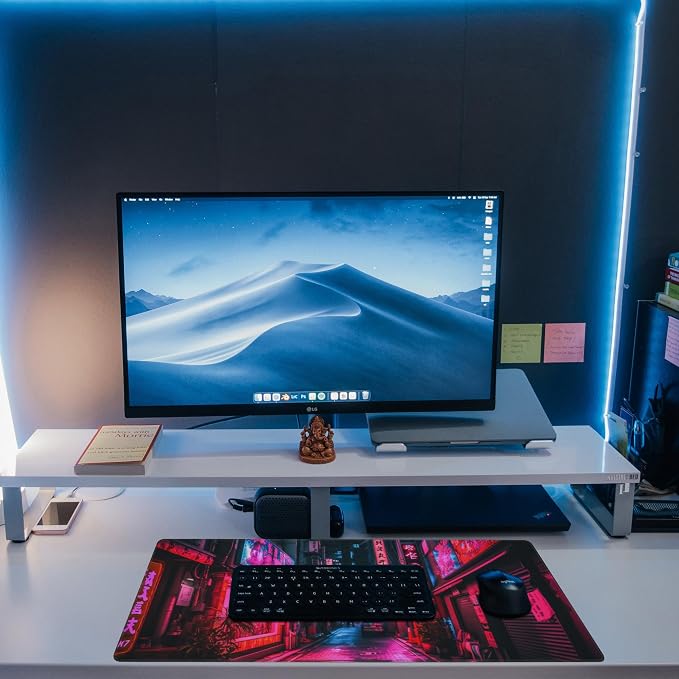 Desk Mat, Japanese Anime Neon Street Desk Pad, Anime City Large Gaming Mouse Pad