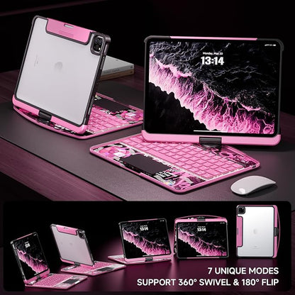 Transparent Case with Keyboard for iPad 9th 10.2 Inch, with 7-Color Backlit