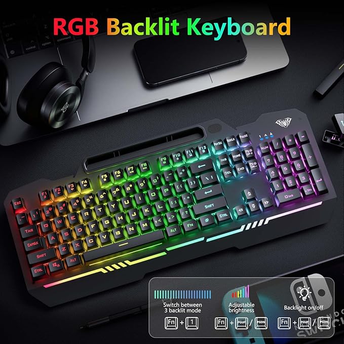 AULA Gaming Keyboard, T102 104 Keys Gaming Keyboard and Mouse Combo