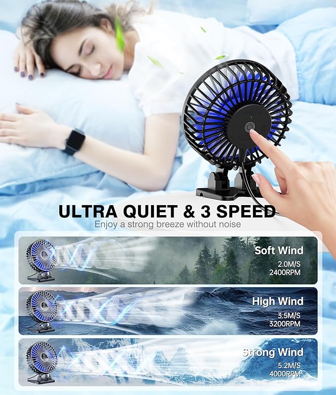 JZCreater USB Desk Fan, Mini Portable Fans, 3 Speeds Desktop Table Cooling Fan