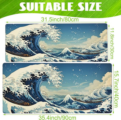 Desk Mat, Japanese Sea Wave Large Gaming Mouse Pad