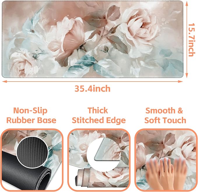 Mouse Pad Large Rose and Leaves Non-Slip Game Desk Mat