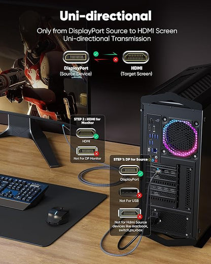 Highwings 4K DisplayPort to HDMI, 3.3ft Uni-Directional DP to HDMI 1.4 Cable