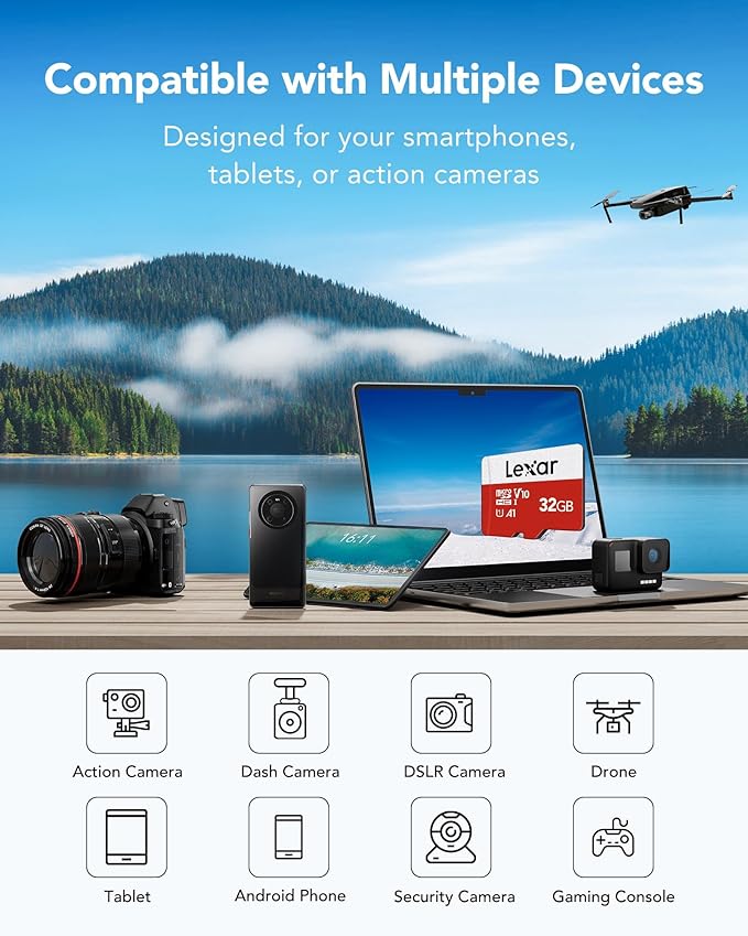 Lexar E-Series 32GB Micro SD Card, microSDHC UHS-I Flash Memory Card