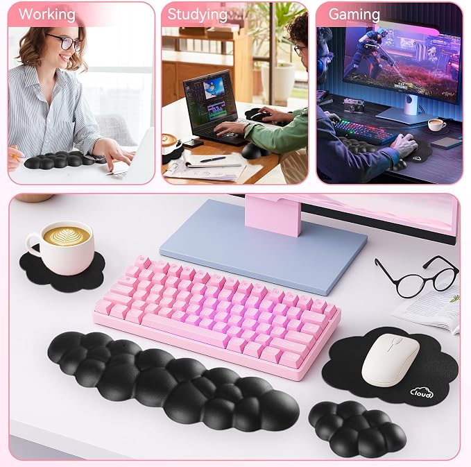 Cloud Wrist Rest for Computer Keyboard, 4-in-1 Memory Foam Leather Cloud