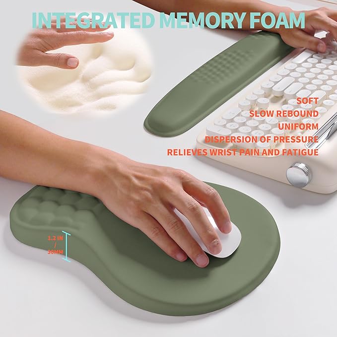 2-in-1 Ergonomic Set, Wave Rise Keyboard Wrist Rest and Massage Bulge Slope