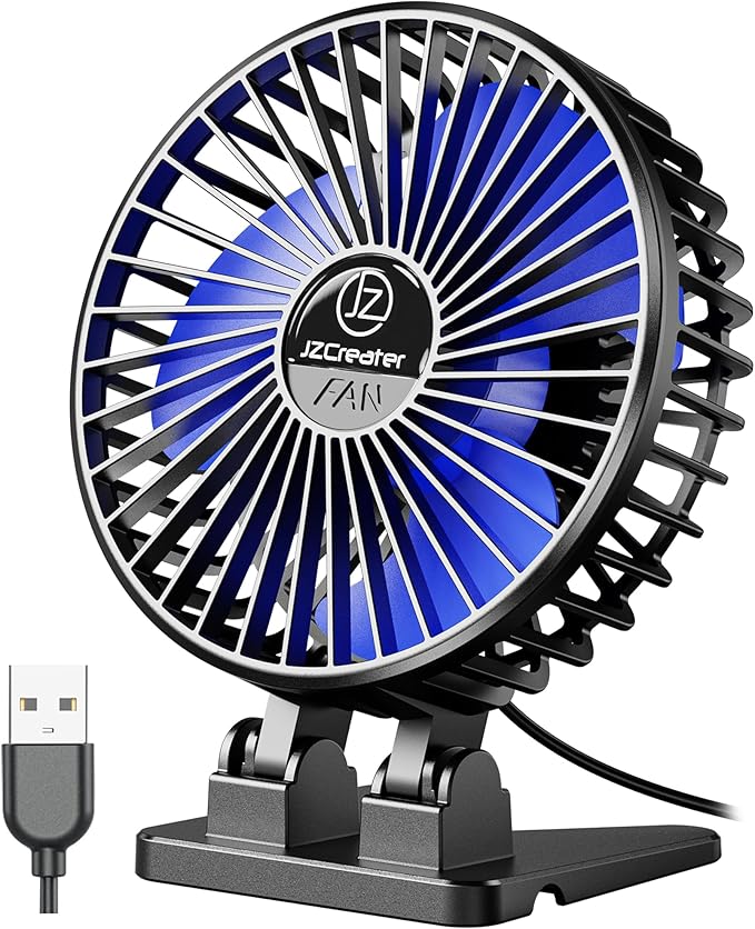 JZCreater USB Desk Fan, Mini Portable Fans, 3 Speeds Desktop Table Cooling Fan