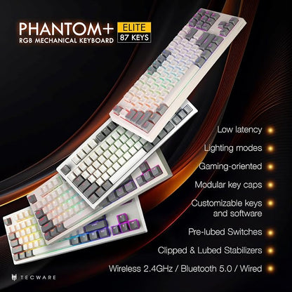 TECWARE Phantom+ Elite 87 Key RGB Mechanical Gaming Keyboard, LED Backlit