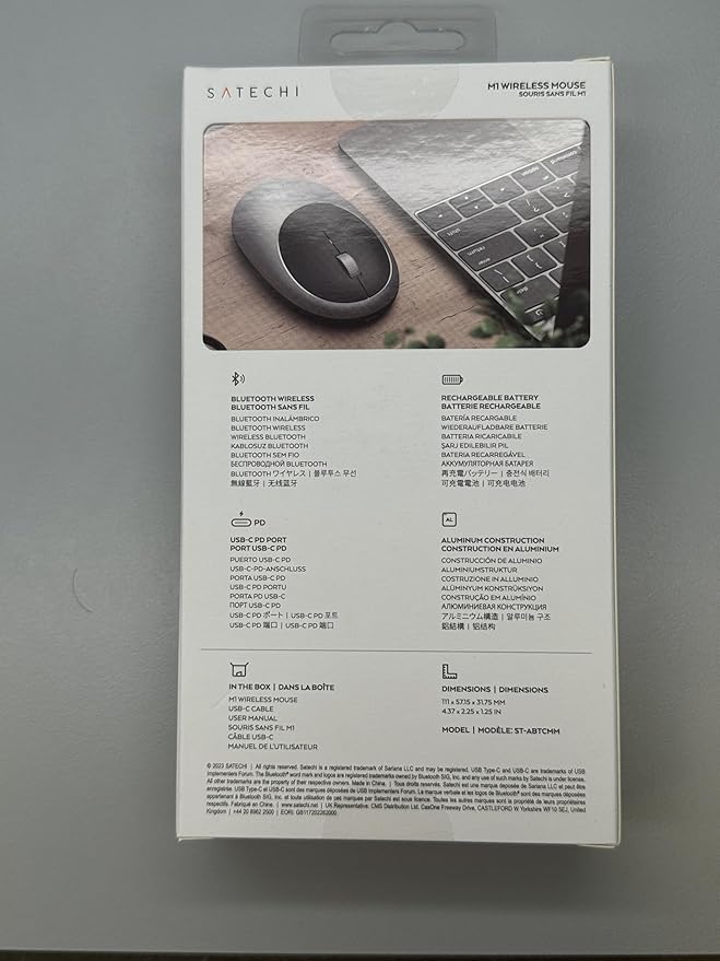 Satechi M1 Wireless Bluetooth Mouse, USB-C Rechargeable, Compact & Portable