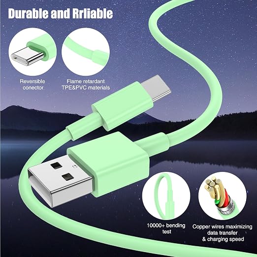 3-Pack Green USB A to USB C Cable，USB to USB C Car Carplay Cable