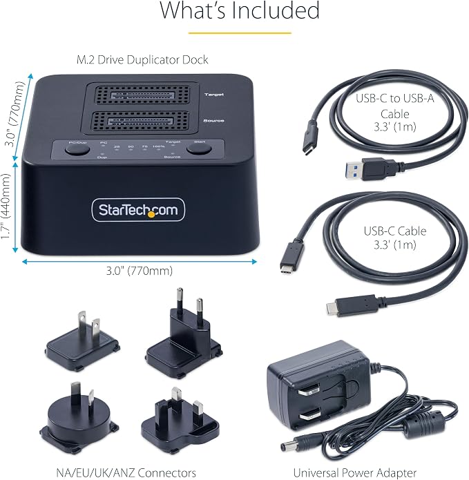StarTech.com 1:1 M.2 NVMe Drive Duplicator, 90GBpm Standalone M.2 SSD