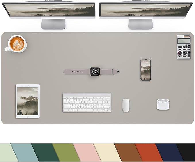 Leather Desk Pad Protector, Large Office Mat & Mouse Pad, Non-Slip Laptop Desk