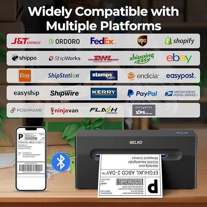 Nelko Bluetooth Thermal Shipping Label Printer, Wireless 4x6 Shipping Label