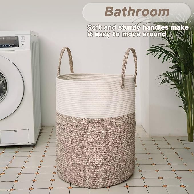Large Woven Laundry Basket Hamper, 80L Cotton Rope Storage Bin