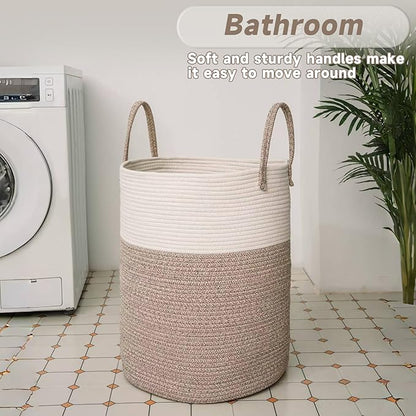 Large Woven Laundry Basket Hamper, 80L Cotton Rope Storage Bin