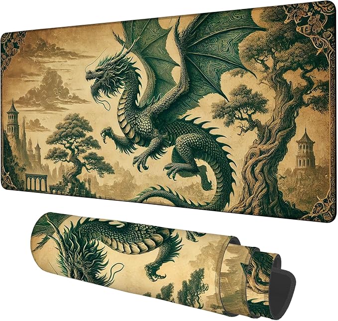 Vintage-Style Dragon Gaming Mouse Pad 3mm Thick Stitched Edge Waterproof