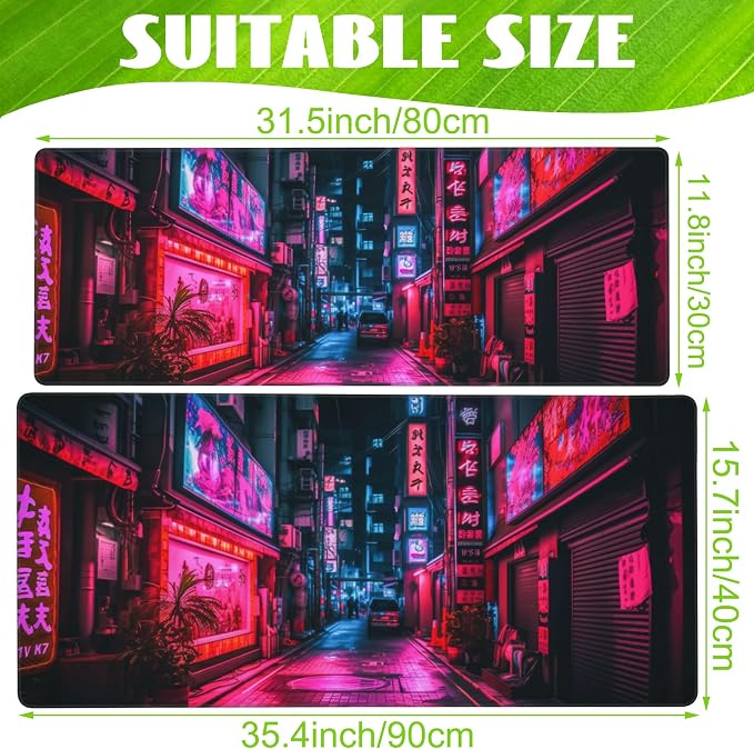 Desk Mat, Japanese Anime Neon Street Desk Pad, Anime City Large Gaming Mouse Pad