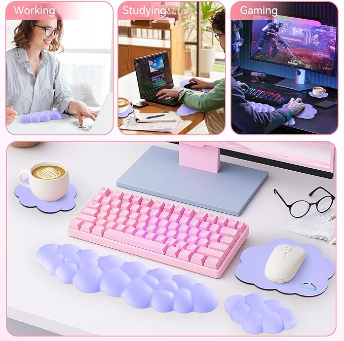 Cloud Wrist Rest for Computer Keyboard, 4-in-1 Memory Foam Leather Cloud
