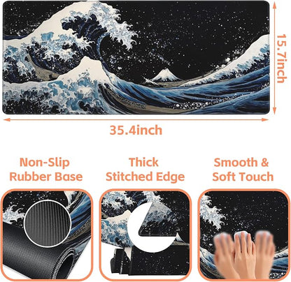 Mouse Pad Large Wave in The Night Sky Non-Slip Game Desk Mat