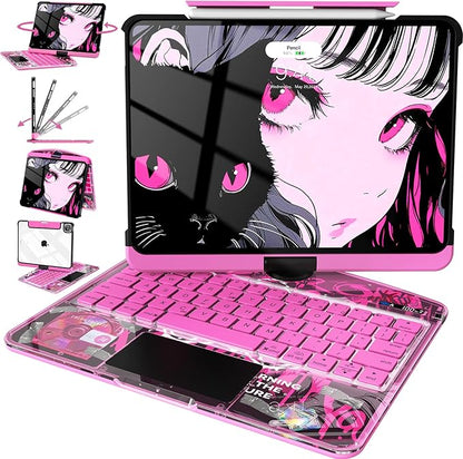 Intermerge for iPad 9th 10.2 inch Keyboard Case, 360° Transparent Multi-Touch
