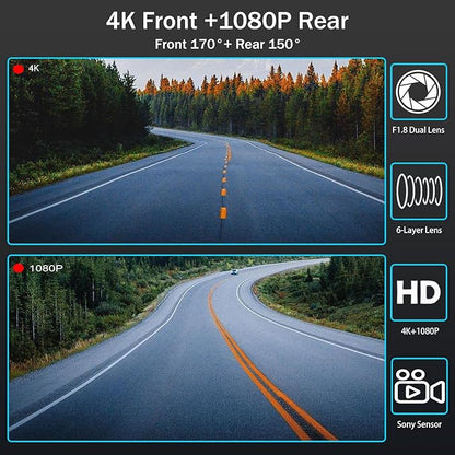 Mirror Dual Dash Camera, 4K and 1080P Dash Cam