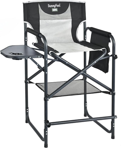 SUNNYFEEL Tall Camping Directors Chair, Portable Folding Artist Makeup Chair with Side Table, Pocket, Footrest, Heavy Duty for Beach,Trip,Picnic,Concert Outdoor Foldable Camp Lawn Chairs
