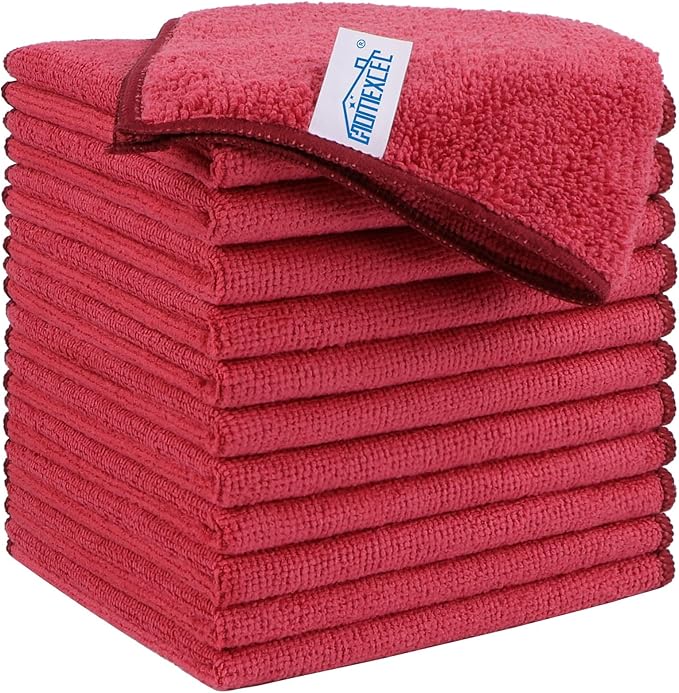 HOMEXCEL Red Microfiber Cleaning Cloth, 12 Pack Premium Microfiber Towels
