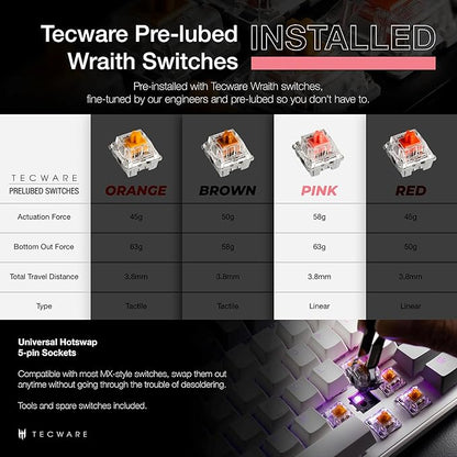 TECWARE Phantom+ Elite 87 Key RGB Mechanical Gaming Keyboard, LED Backlit