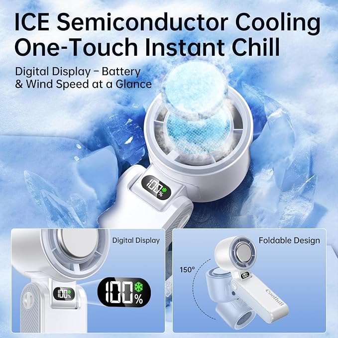 Handheld Portable Fan with Ice Cooler: 100-Speed 5500mAh Rechargeable Handheld