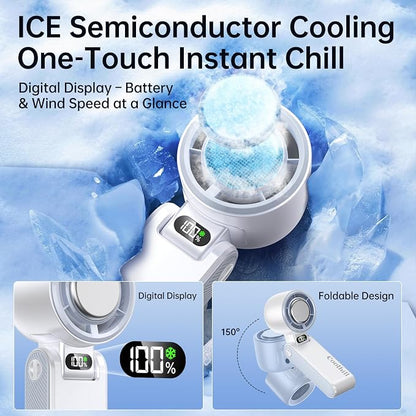 Handheld Portable Fan with Ice Cooler: 100-Speed 5500mAh Rechargeable Handheld