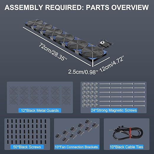 120mmx6 720mm Adjustable Computer PC Vent Fans 3V-12V Speed Controller