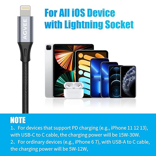 AGVEE 2 Pack 4 inch USB-C Female to Lightning Male Adapter, 30W Fast Charging