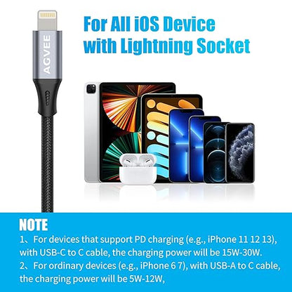 AGVEE 2 Pack 4 inch USB-C Female to Lightning Male Adapter, 30W Fast Charging