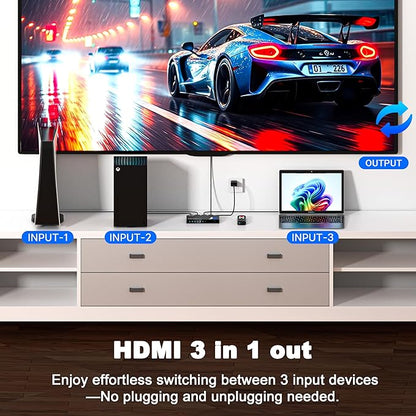 HDMI Switch 3 in 1 Out, 4K@60Hz Switcher, Auto-Switching HDMI 2.0 Switcher