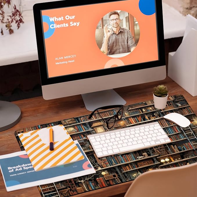 Desk Pad, Fantasy Shelves Desk Mat, Shelves Full of Books Large Gaming Mouse Pad